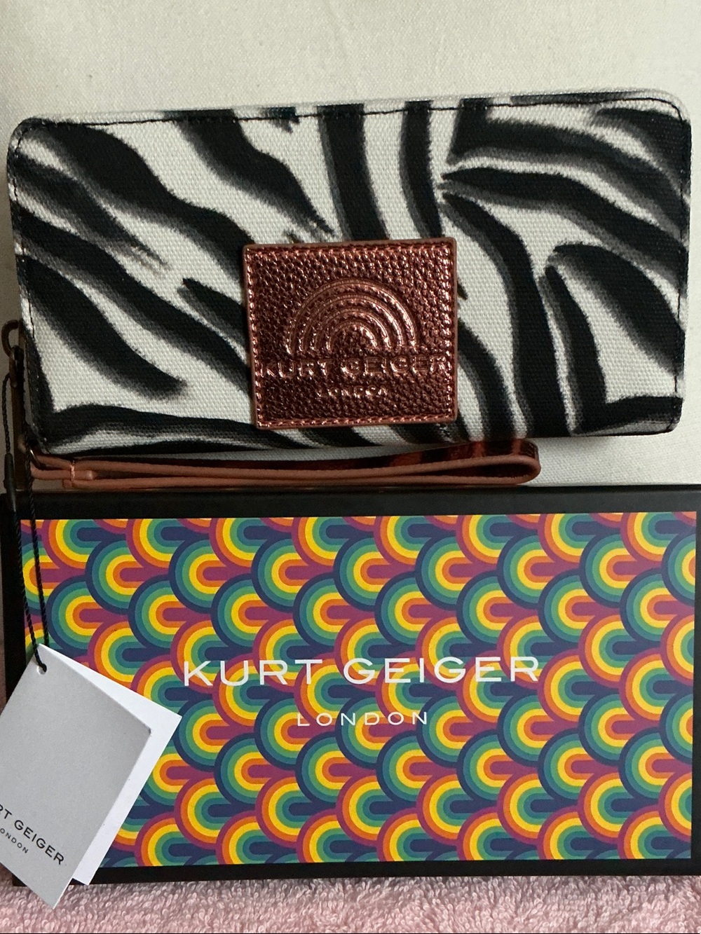 Kurt Geiger Black & White Zebra Southbank Zip around Wallet Wristlet
